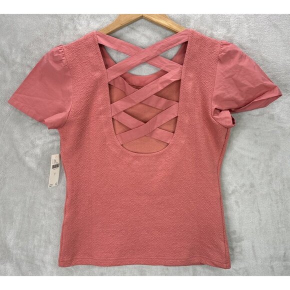 By Anthropologie Lace-Up Flutter Top in Coral Size Small NWT - Picture 4 of 9